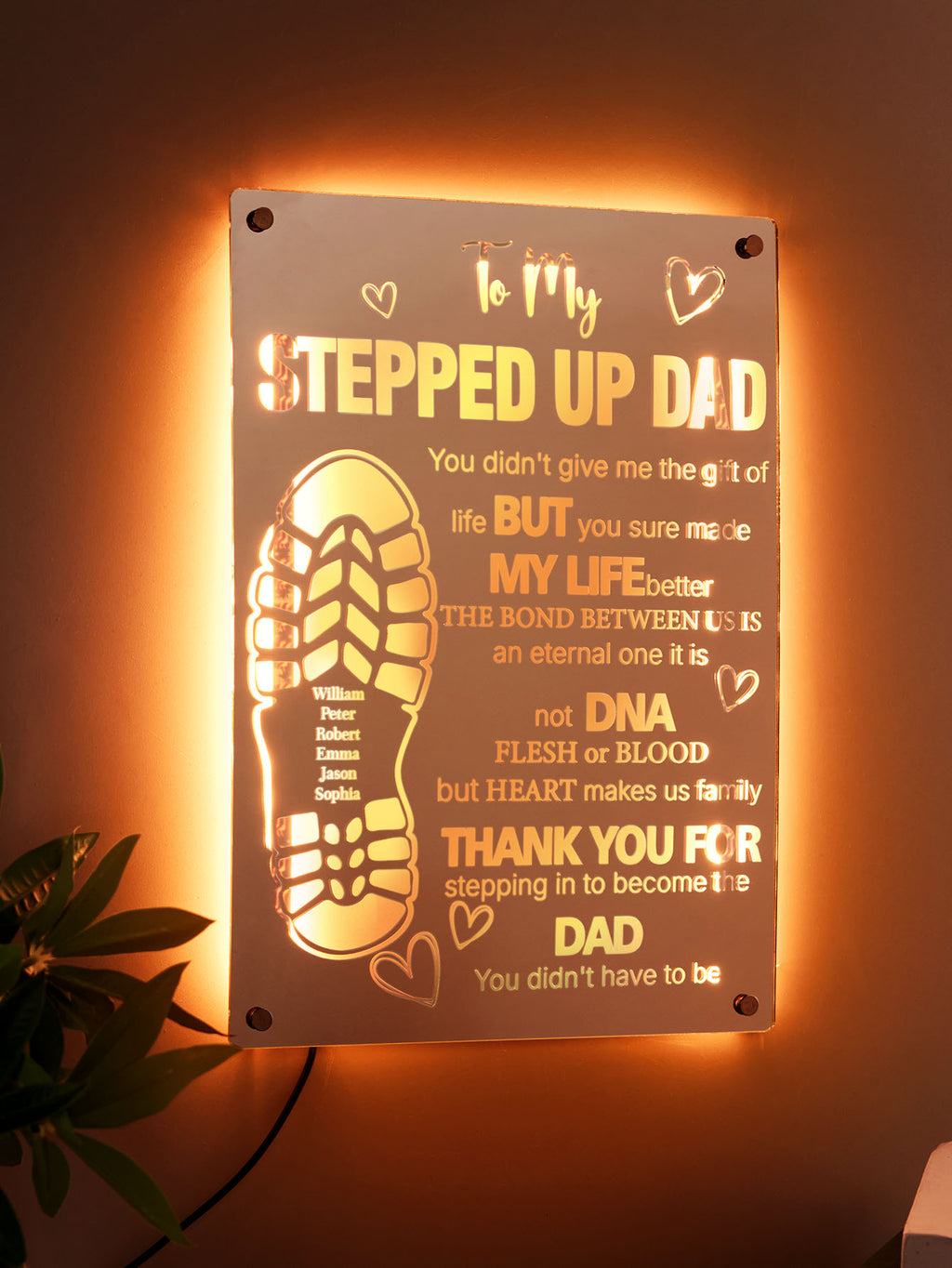 Personalized Stepped Up Dad Mirror Light Dad's Footprint Sign Gift for Dad